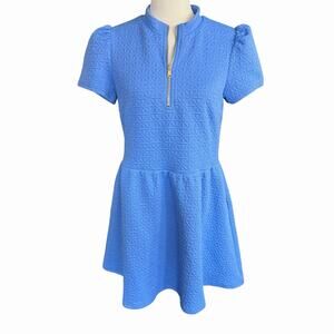 SSYS Lainey Lattice Everyday Puff Sleeve Drop Waist Dress In Cornflower Blue S